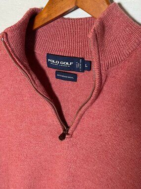 Polo Golf Ralph Lauren 100% Merino Wool Quarter Zip Sweater Pink Rose Mens L